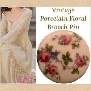 Vintage Brooch Porcelain Floral Bouquet Pin Victorian Gunne Cottage Flowers
